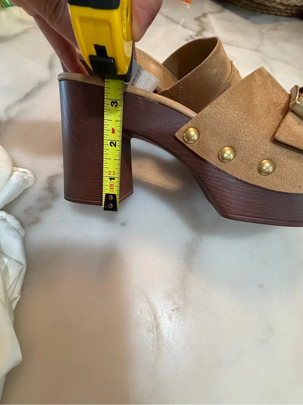 Jade Tan Suede Buckle Platform Mule
